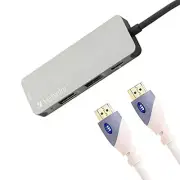 Verbatim Hub USB-C Adapter and Monster HDMI Cable 4k Ultra HD with Ethernet Cord