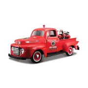 Maisto Licensed 1:24 Scale Ford Pickup 1948 With Knucklehead Model Car Red