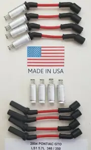 PONTIAC GTO 2004 LS1 5.7L 346/ 350 8mm RED Spark Plug Wires + 8 HEAT SHIELDS USA