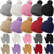 [JaGely] 20 Pcs Kids Winter Beanie and Glove Set Warm Cap and Gloves Unisex Knit Winter Hat Gloves Full Fingers Knitted Ski Gloves for Boys Girls Gift Colorful, Colorful