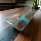 Blue Epoxy Resin Table -Walnut Wood Living Room Table - Office Desk - Modern art