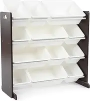 Humble Crew Kids' Toy Storage Organizer with 12 Plastic Bins, Espresso/White