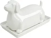 Colias Wing 3D Dachshund Shaped Ceramic Butter Dish with Lid Butter Keeper Butter Plate Tray for Kitchen Countertop Dachshund Pattern Butter Crock Keeper Saver
