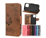 For iPhone 13 Pro Case,Vintage Butterflies PU Leather Wallet Cover,Stand,Brown