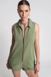 One Teaspoon SUPER KHAKI MINI BRAXTON OVERALLS Romper XXS Playsuit