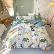 HAVOP 100% Cotton Duvet Cover Set Single Size Kids Boys Girls Cartoon Dinosaur Bedding Set All Season Cute Animal Dinosaur Printed Quilt Cover Set, 135×200 cm