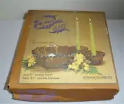 Indiana Gold Carnival Glass 3 Piece Console Set #1211 NOS Bowl & Candle Holders