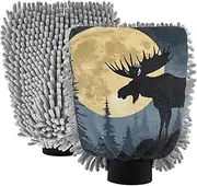 XYMZR Moose Moon Silhouette Absorbent Microfiber Car Wash Mitt, Funny Cute Anime Scratch Free for Cars Cleaning, Home Cleaning Mitts, 2 Pack, 10.24” L x 7.09” W