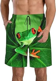 [OdDdot] African Mud Cloth Tribal Print Men's Quick-Dry Swim Trunks,Breathable Swimming Board Shorts, for Summer Surfing Beach Swimwear, Cute Frog, 3X-Large