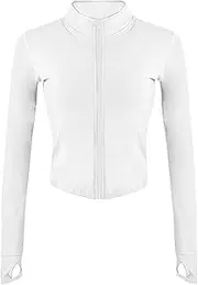[Jenkoon] Women's Stretchy Lightweight Full Zip Running Track Jackets Turtleneck Yoga Workout Top