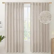 YoungsTex Natural Linen Curtains 72 Inch Length 2 Panels for Living Room - Semi Sheer Drapes Light Filtering with Rod Pocket Beige Window Treatments for Bedroom Dining Rustic Back Tab, 52 X 72 Inch