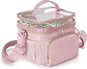 Marker Organiser Case for 100 Markers, Marker Pen Storage Holder Bag with Divider and Shoulder Strap, Marker Travel Carrying Case with 3 Pockets, Pink(Patented Design)