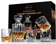 Whiskey Decanter Set for Men,Crystal Whiskey Glasses and Decanter Set in Gift...
