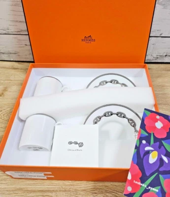 HERMES Paris CHAINE D'ANCRE PLATINUM Pair of Demitasse Coffee Cup & Saucer NIB