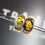 Trollbeads Double Smiley Face Fern Flower Unique Glass Bead Set OOAK HTF