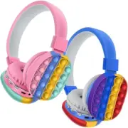 NEW Kids Headsets Pop It Fidget Wireless Bluetooth Over-Ear Headphones Pink Blue