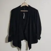 New White House Black Market Drape Front Roll Tab Sleeve Black Blazer Jacket Med