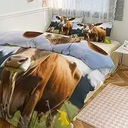 GHBNK Quilt Set 3-Piece - Ultra-Soft Thickened Bedding Set, Animal Brown Cow Bedspread + 2 Pillowcases, Lightweight Double-Sided Quilt Cover for Home/Hotel/Gifts 79"x90"