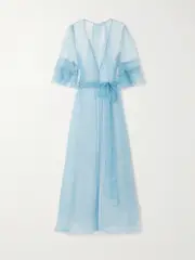 [Rosamosario] Rosamosario - Ricca Ruffled Silk-organza Robe - Blue - medium medium Blue
