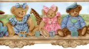 Plush Teddy Bear & Friends Sitting on Shelf Giraffe Toys Animal Wallpaper Border