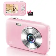 Pink Digital Camera Autofocus 1080P 44MP With 32GB SD Card. 16X Zoom Point