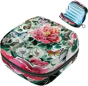 Period Bag,Sanitary Napkin Storage Bag,Watercolor Flower Peony Butterfly,Tampon Holder for Purse