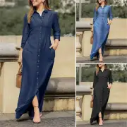 Fashion New Women Denim Look Maxi Sundress Formal Slip Dress Loose T-Shirt Dress