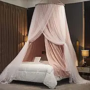 Kertnic Luxurious Bed Canopy for Girls & Adults, Large Elegant Double Layer Bed Curtain Canopy Drapes, Round Dome Lace Princess Canopies Netting (Pink)