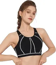 [BIMEI] High Neck Sports Bra for Women Mastectomy Support Sports Bras Longline Full Coverage Padded Pocketed Bra Workout Crop Tops232