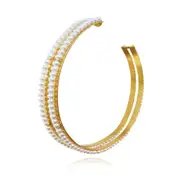 Culturesse Drama Oversized Single Pearl Hoop Earring 18K Yellow Gold Plating