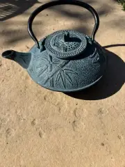 NEW Blue/Black Cast Iron Sakura Tetsubin Teapot & Strainer Bamboo & Flower