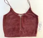 Bear Dance NEW Mauve Velvet Crop Top Cute Zip Front Sz Small / XS