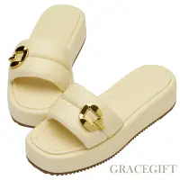 在飛比找Yahoo奇摩購物中心優惠-【Grace Gift】紀卜心聯名-泡泡棉花糖厚底拖鞋 淺黃