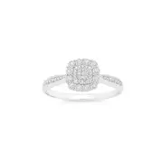 9ct White Gold Diamond Cushion Cluster Ring
