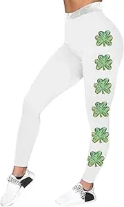 [Generic] St. Patrick's Day Leggings Running Pants Funny Graphic Print Blessed Soft Green Clover Yoga Pants Irish Saint Tights