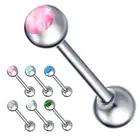 Opal Tongue Ring Steel Bar Straight Barbell Nipple Piercing Jewelry 16/19/22mm