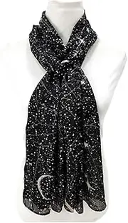 [QIBZI] Scarves for Women, Black Chiffon Sun Protection Scarf, Super Soft Christmas Starry Sky Silver Scarf, Decorative Headscarf 175 cm