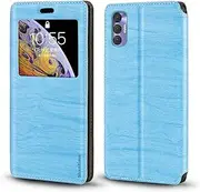 [Shantime] Viewable Window Leather Flip Case Compatible with Tecno Spark 9T India, Elegant Design Clear Display Invisible Magnetic Cover and Card Slot(Sky Blue)