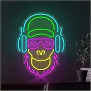 Hanging Art Neon Signs Cute DJ Monkey Neon Sign Acrylic Lighted USB Dimmer For Gaming Room Music Bar Disco Club Party Wall Decor 30cmx40cm