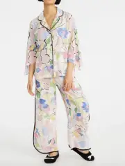 NEW PETER ALEXANDER PAINTED FLORAL SHIRT TOP & CULOTTES PANTS PJ SET $159.90 L