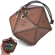 Vintage Style Polyhedral Dice Bag Stylish Brown Leather Large Capacity