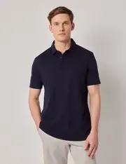 Hawes & Curtis Navy Cotton-Linen Polo Shirt | Short Sleeve Size: Small