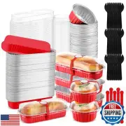 600 Pcs Mini Loaf Pans with Lids and Spoons Sealing Stickers 6.8oz Disposable