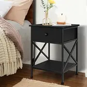 [ALFORDSON] White Bedside Table with Drawer and Storage Shelf 56cm x 40cm x 40cm Sofa Side End Table Storage Cabinet Organiser Nightstand for Bedroom, Living Room and Hallway (Black)