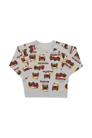 [Bonds] Bonds Kids Cotton The Wiggles X Soft Threads Pullover in Toot Toot Big Red Ute Grey Marle Size: 3 3 Toot Toot Big Red Ute Grey Marle