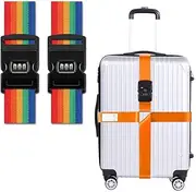 [moreximiximi] 2 PCS Luggage Straps for Suitcases TSA Approved Heavy Duty Adjustable Travel Belt Cross Suitcase Belts Luggage Tags with Name ID Card Travel Accessories Fit for 20-32 Inch Suitcase