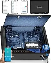 BILLCONCH Smart Gun Safe - Biometric Gun Safe for Pistols with Fingerprint/Full-digital Keypad/Key/Smartphone Lock, Quick-Access Pistol Safe for Beside Nightstand Handgun Safe with LCD/Voice Guide