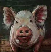 100% Handpainted 3d mural oil painting metal wall sculpture animal Pig Artwork