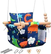 Baby Swing Seat, VIsuIvit Durable Canvas Hanging Swing for Outdoor/Indoor Use with Canvas Cushion & Safety Belt, Swing Sets for Baby Hammock Toy Backyard (Dinosaur)