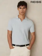 Reiss Soft Blue/White Lancaster Open-Collar Textured Polo Shirt (AN2406) | $225